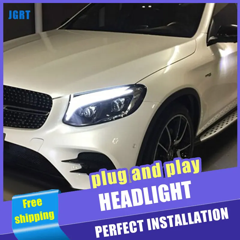 Billig 2PCS Auto Stil LED scheinwerfer für Benz AMG GLC 2008 2013 für GLC kopf lampe LED DRL Objektiv doppel Strahl H7 HID Xenon bi xenon objektiv