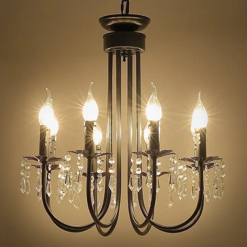 

American kitchen Iron Chandelier Crystal Hanging Lamp European Retro industrial Lighting Room Restaurant led candle chandelier