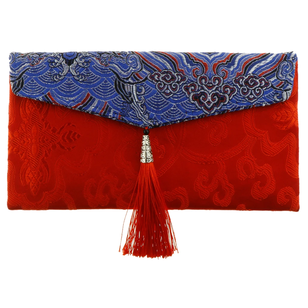 Chinese Knot Coin Traditional Wedding New Year Red Money Envelope Bag Tassel Cloth Embroidery Packet Gift Party Favor Purse