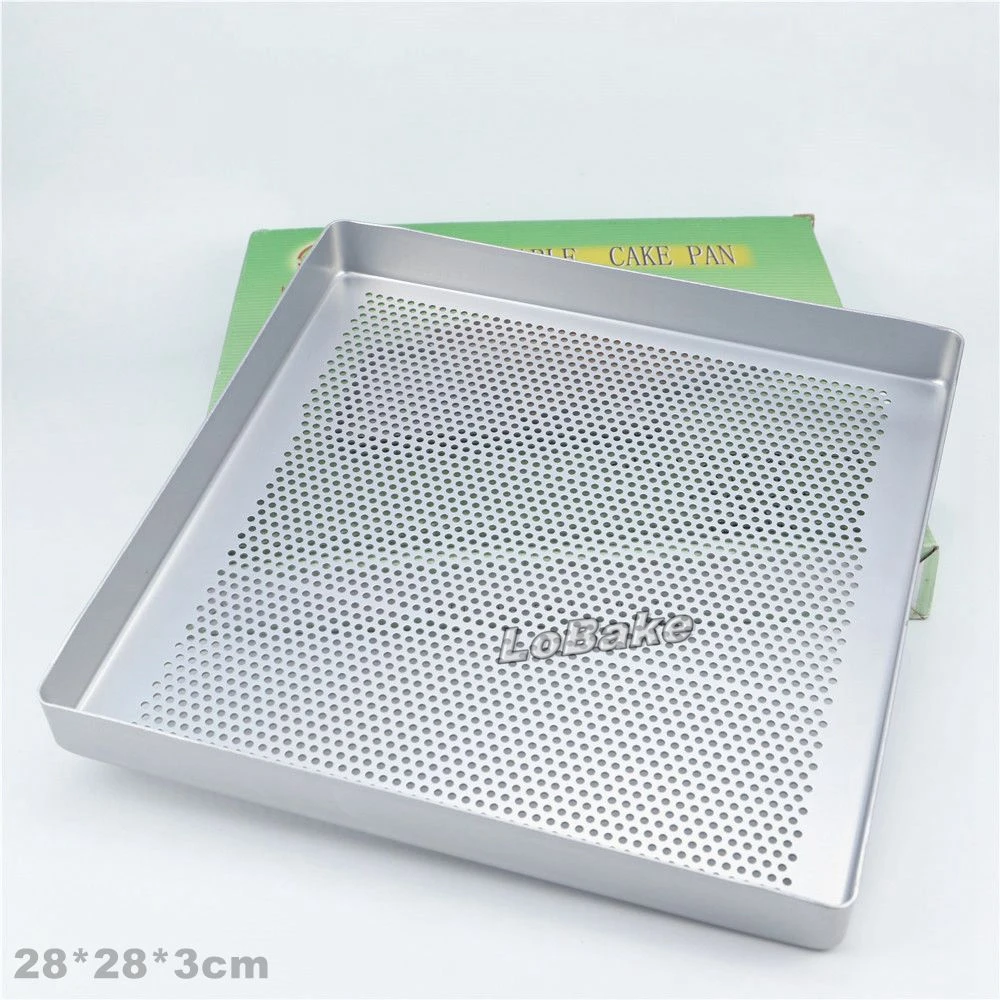 

28cm width 3cm height square shape plain anodizing aluminium punching style cak pan pizza biscuit cookie baking pans DIY bakery
