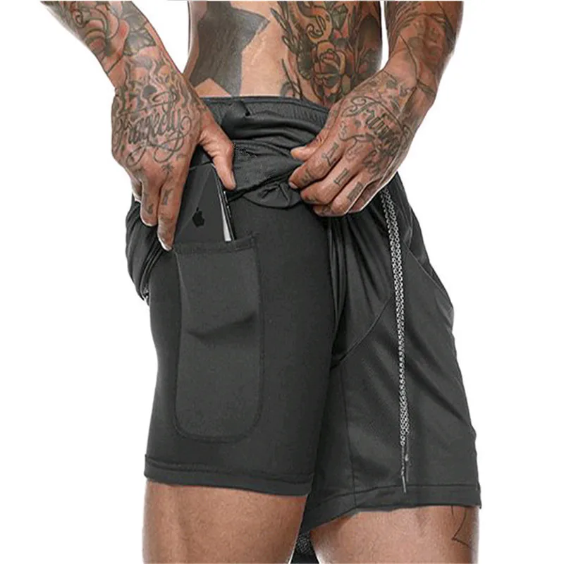 

2019 NEW Men's Running Shorts Mens 2 in 1 Sports Shorts Male double-deck Quick Drying Sports men Shorts Jogging Gym Shorts men