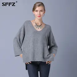 Sffz 2018 высокое качество Для женщин трикотажные Свитеры для женщин Свободные Повседневный пуловер полушерстяные Свитер толстая женщина