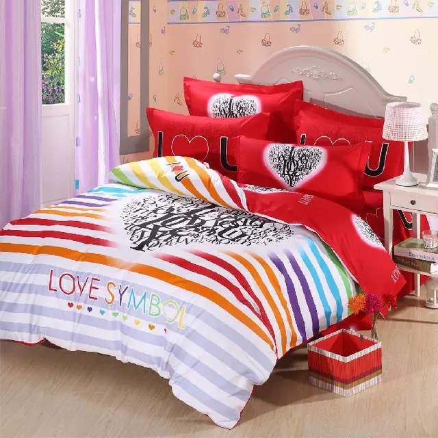 Buy Red striped love wedding cute bedding comforter