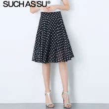 Новинка, 4 цвета, шифоновые женские юбки, лето, высокая талия, длина до колена, плиссированная юбка, S-3XL размера плюс, тонкая юбка в горошек для женщин