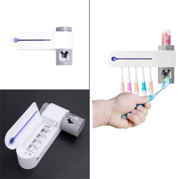 

(US Plug) Bathroom UV Light Automatic Electric Toothbrush Sterilizer Lamp Toothpaste Storage Dispense Toothbrush Holder Shelf