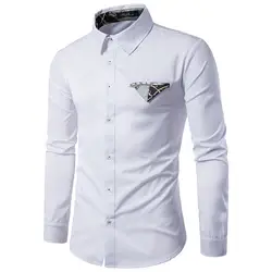 Мужская одежда футболки бренды Для мужчин Повседневное хлопковая рубашка с длинными рукавами Банкетный ткань украшения Camisa социальной