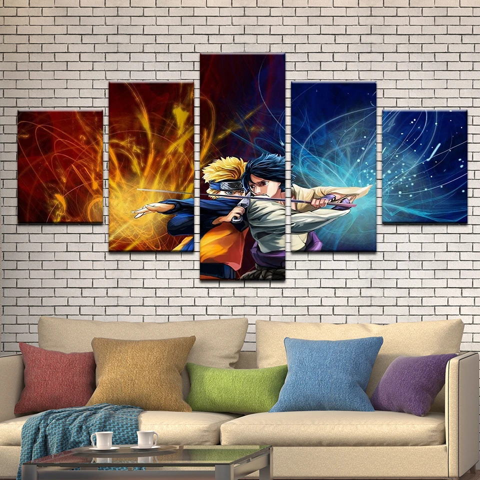 5 Panels Japanese Manga Canvas Prints NARUTO SASUKE Canvas Painting