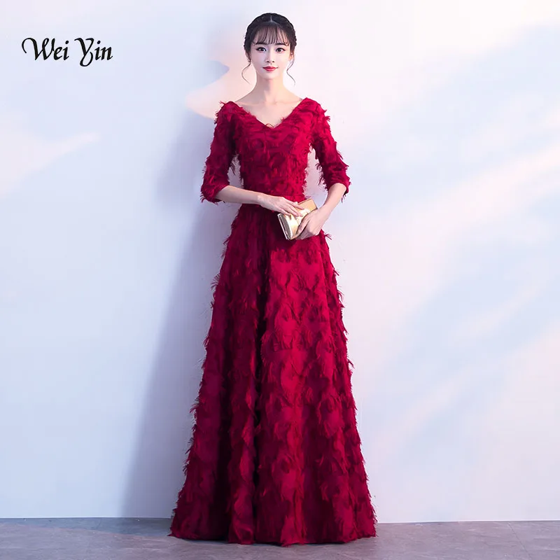 Weiyin Vestido De Festa красное кружевное платье с v-образным вырезом и шнуровкой длинное