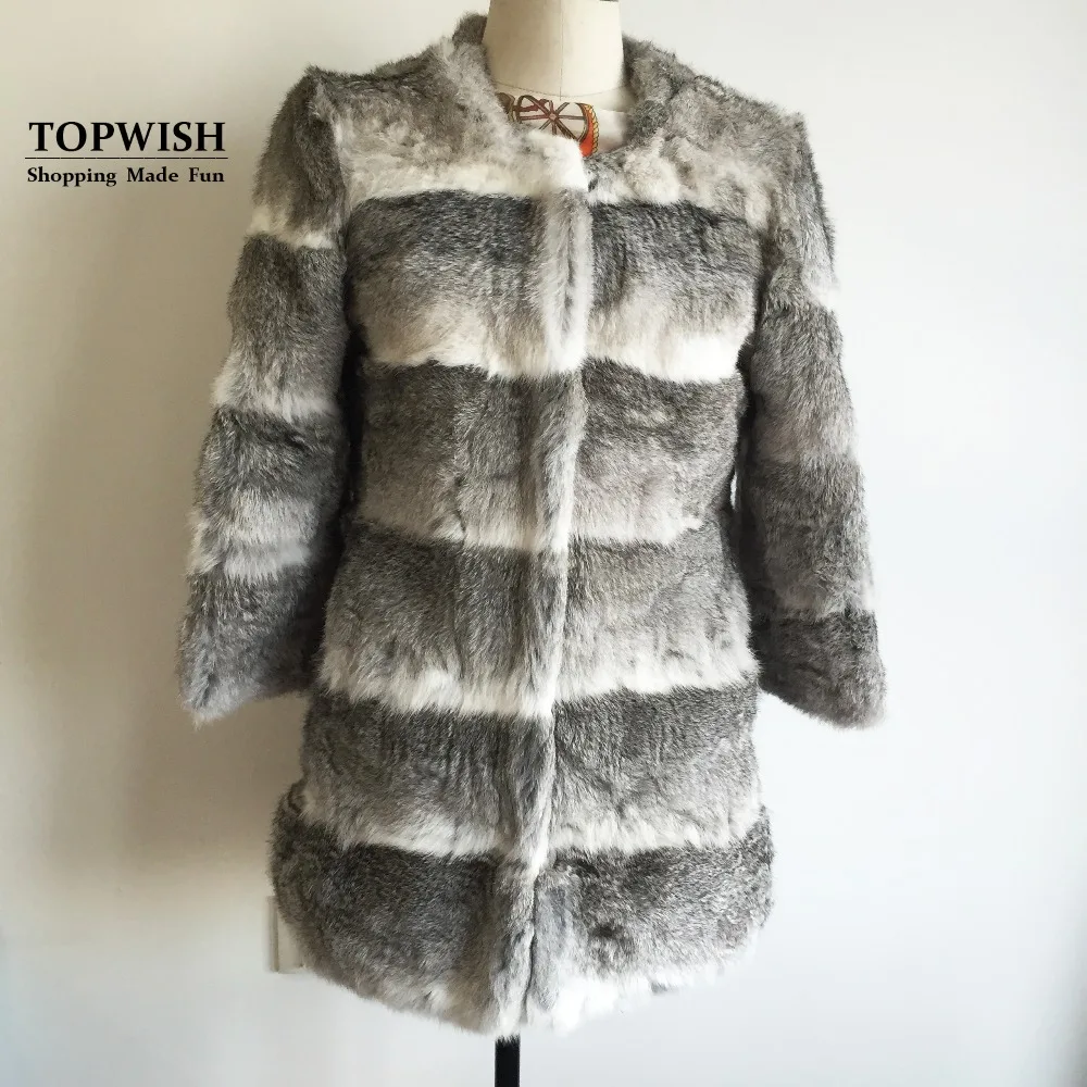 

2019 New Fashion 100% Real Rabbit Fur Coat Stripe Natural Rabbit Fur Jacket Hot Factory Wholesale OEM Custom Overcoat TFP904