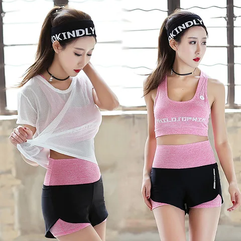 

Women's Sportswear Fitness T-shirt+Bra +Shorts 3pcs Suit Athletic Running Yoga Clothing Female Gym Jogging Sport Set