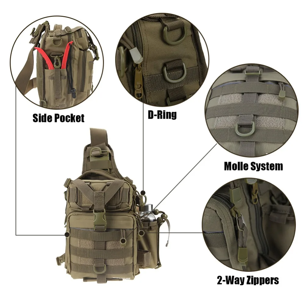 Bolsas de Pesca Náilon à Prova Bolsa ao ar Livre para a Pesca Runature Peito Ombro Crossbody Bolsa Tático Sling Dwaterproof Água Camo Molle no 14 High Quality Esporte e Lazer