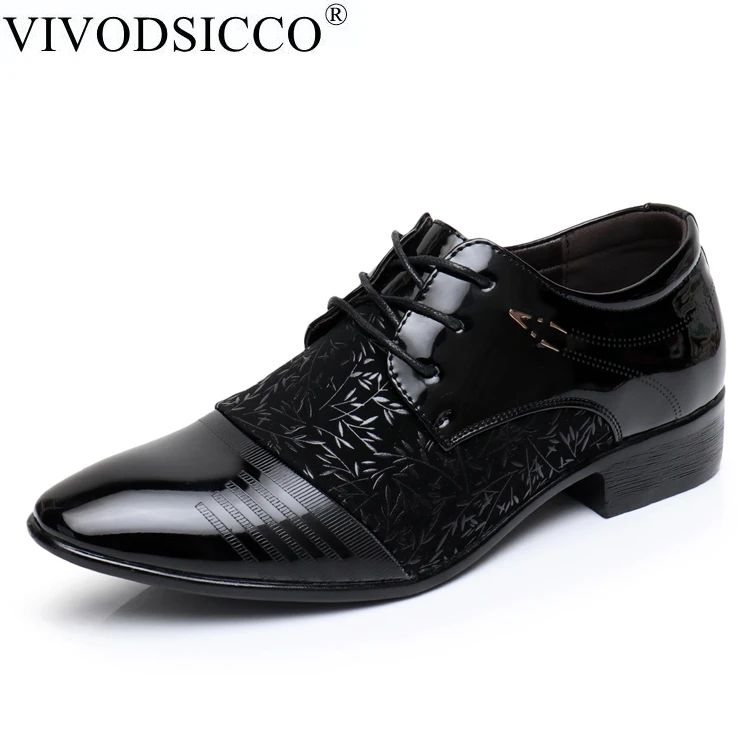 comprar VIVODSICCO Escritório Homens Sapatos Da Moda Patente PU bolsa de Couro Dos Homens Se Vestem Sapatos Pretos Casamento Sapatos Oxford Sapato de Couro Macio Masculino Sociais