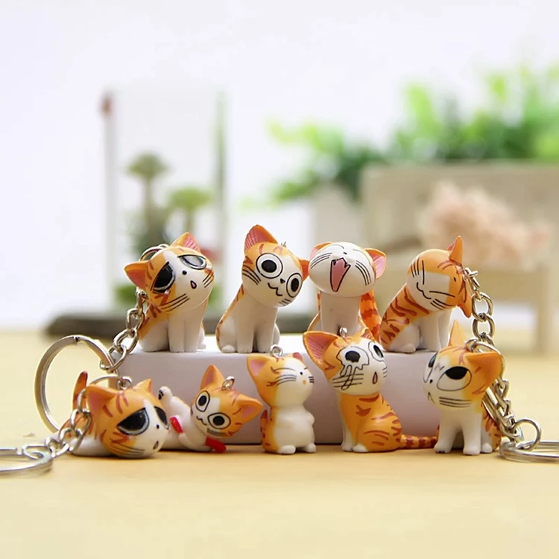 

Kawaii 9Pcs Chi The Cat Small Figure 3cm Small Chis Sweet Kitten Emoticon Keychain Key Chai PVC Model Toys