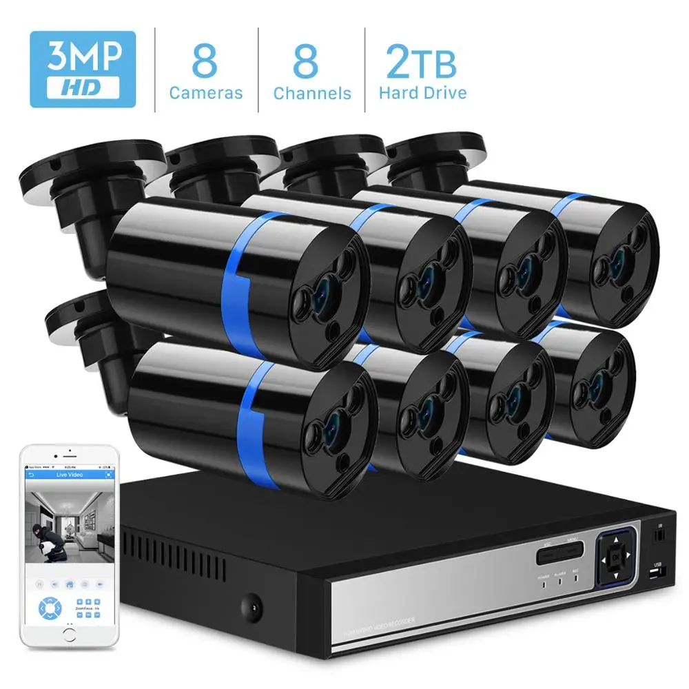 

BESDER 8CH Surveillance PoE NVR Kit H.265 3MP Motion Alert P2P Security System With 8PCS IR Outdoor IP Camera PoE 3MP/2MP 48V