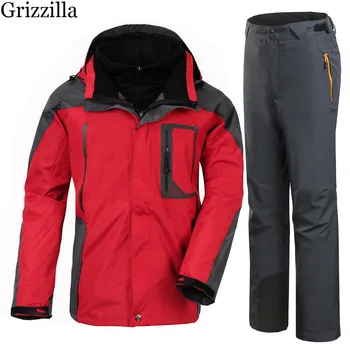 

Grizzilla Ski Suit 2017 Men Waterproof Thicken Warm Snowboard Clothing Winter Mountain Skiing 3 in 1 Fleece Jackets and Pants