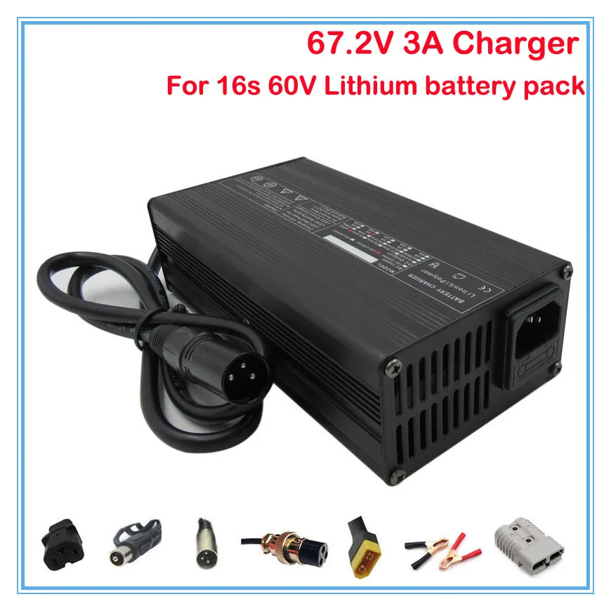 

240W 110V / 220V 50-60Hz 67.2V 3A Charger 60V 3A Li-ion Charger for 16S 60V lithium battery pack Charger free shipping