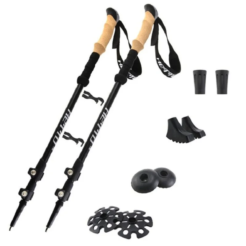 Goede Hetto 2 stks Wandelstok 7075 Aluminium Wandelstokken Trekking Poles Lichtgewicht Verstelbare Wandelen Polen met Kurk Grip