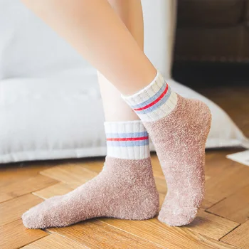 

2pairs/ lot Sweet Stripes Winter Women's HighTube socks Warming Thickening student female High quality Cotton Feather yarn