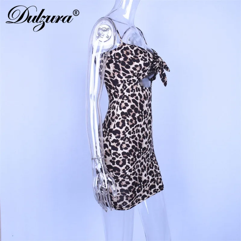Dulzura леопардовое платье с завязками спереди облегающее женское сексуальное платье сексуальная женская одежда с вырезами без рукавов Мини платья для вечеринок