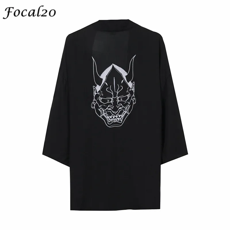 

Focal20 Japanese Ghost Mask Embroidery Cardigan Women Blouse Shirt V-Neck Half Sleeve Casual Loose Harajuku Female Blouse Top