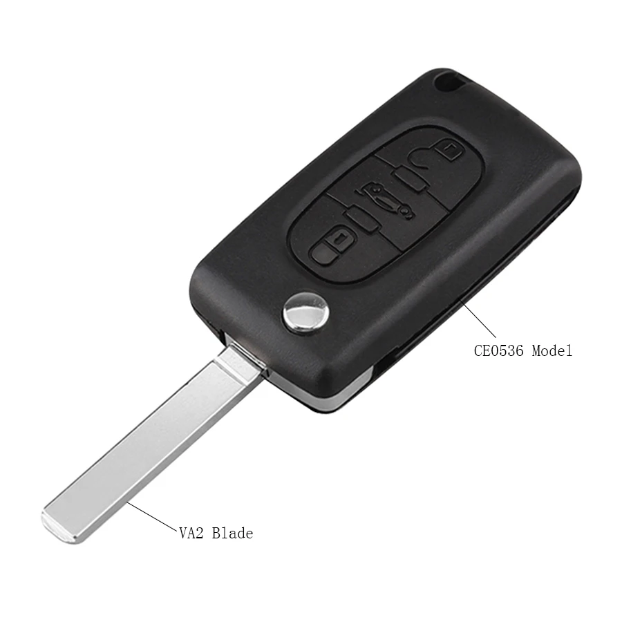 

3Buttons Flip Key Shell Case Fob for PEUGEOT 307 308 407 607 VA2 Blade Without Groove with Battery Holder CE0536 No Logo