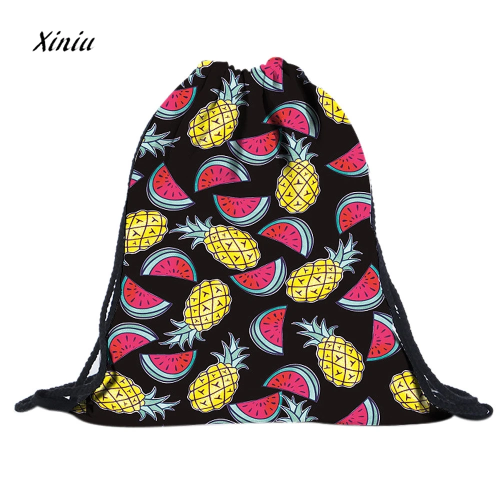 

Unisex Bagback Fashion Oxford cloth Drawstring Travel Shopping Backpacks 3D Fruit Print Drawstring Beam Port Harajuku Backpack