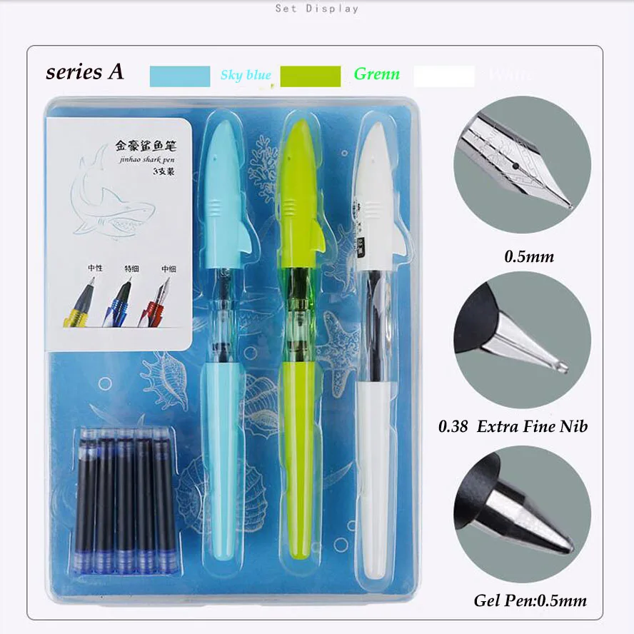 3 шт. в наборе, высокое качество, перьевая ручка Jinhao Shark, 0,5 мм, чернильные ручки для письма, гелевая ручка, школьные принадлежности, papelaria - Цвет: Style A