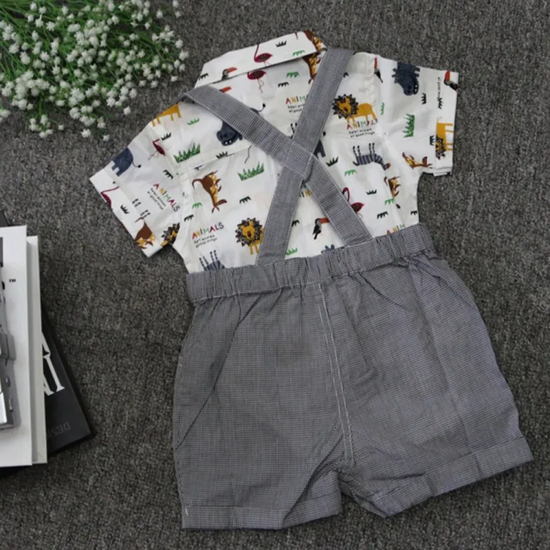 

Summer Casual Newborn Baby Boy Clothes Set Cute Gentleman Short Sleeve Suspender Pants Kit Kids Toddler Cotton Overalls 0-4Y