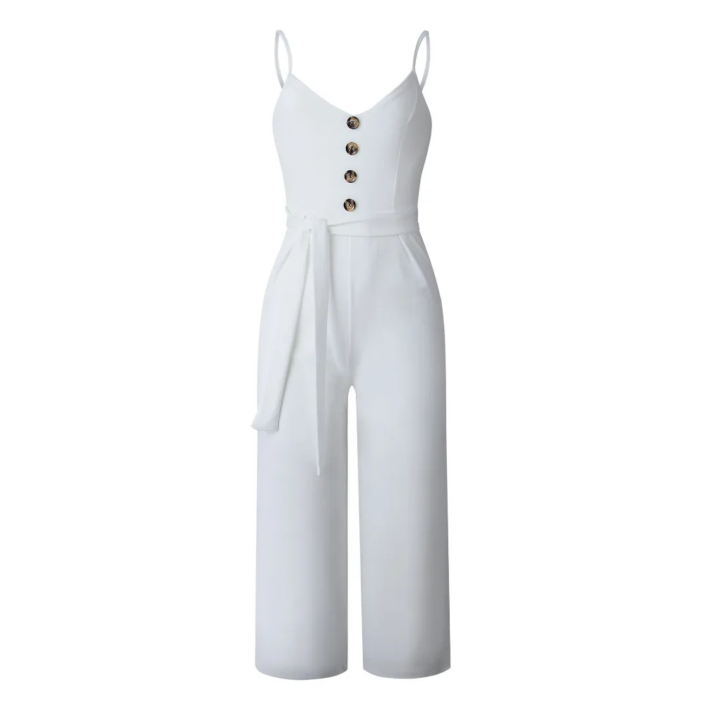 

spaghetti strap buttons rompers womens jumpsuit plus size summer open back casual one piece wide leg jumpsuits overalls 101046