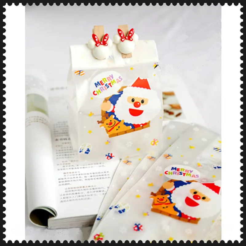 100 шт подарочные пакеты Рождественский мультфильм Санта Клаус печенье упаковка матовые полиэтиленовые пакеты для печенья рождественские конфеты торт упаковка