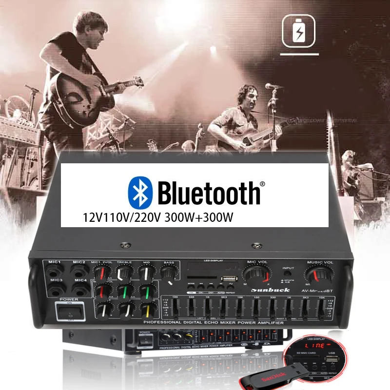 KYYSLB AV MP326BT высокой мощности 300 Вт * 2 110 В 220 в 12 0 Bluetooth усилитель домашний караоке OK EQ
