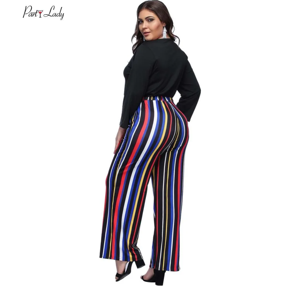 Party Lady  New Jumpsuits For Women 2018 Rompers Womens Combination Femme Sexy Loose Striped Full Length  Loose Jumpsuits -D