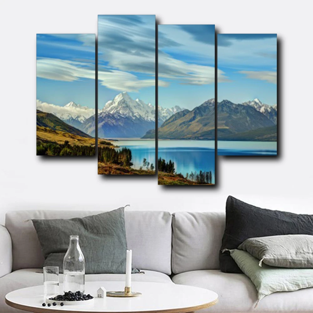 

Laeacco Mountain Sky 4 Panel Outside Posters and Prints Canvas Calligraphy Painting Wall Artwork Nordic Home Living Room Decor