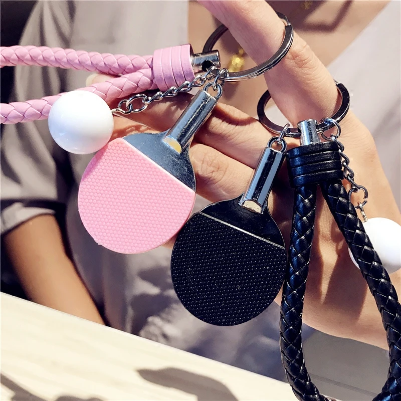 

5 Color Sport Ping Pong Table Tennis Ball Keychain Key Chain Auto Key Ring Leather Rope Car Porte Clef Women Charm Bag Pendant