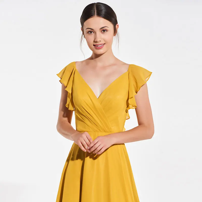 Tanpell желтое платье подружки невесты с v-образным вырезом, без спинки, с короткими рукавами, длина до пола, вечерние платья для выпускного