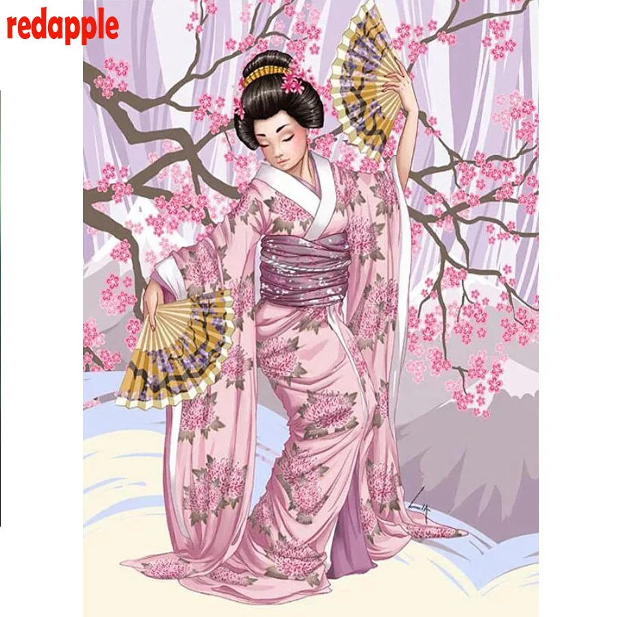 

DIY photo custom,3d Diamond Painting Cross Stitch kits 5D Full square Mosaic Diamond Embroidery Japanese kimono woman Home Decor