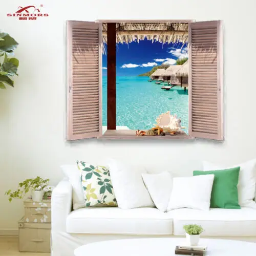 

Tropical Maldives Ocean Beach Wave Wall Art Sticker Mural Decal Decor Seascape Water 3D Effect Window Wall Art Sticker Mural