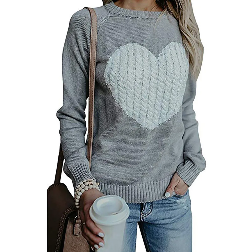 Women's Autumn Warm Sweater Heart Pattern Pull Femme Hiver Female O-Neck Casual Clothes Soft Long Sleeve Light&Comfort Sweater 