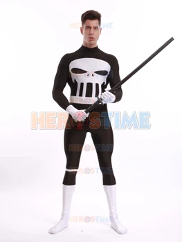 

Black and White Punisher Costume Spandex Adult Halloween Cosplay Superhero Costumes Hot sale Show Zentai Suit
