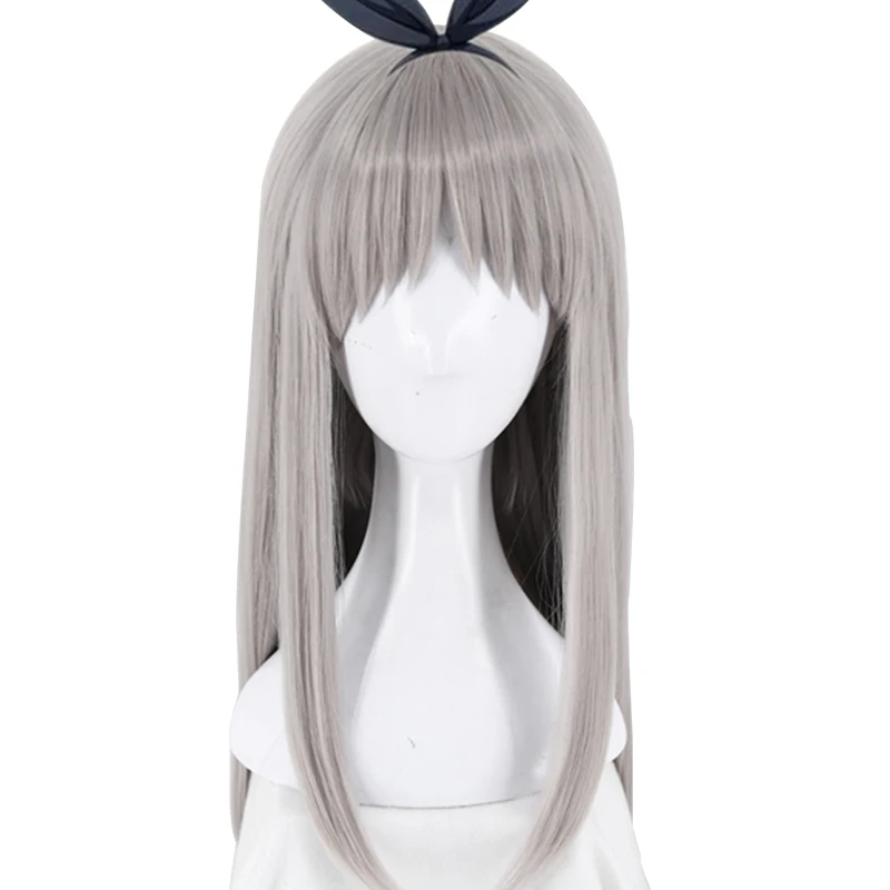 Mistura s Hideri Kanzaki Cosplay Sintética Peruca com Franja Reta Longa Cinza Perucas de Halloween Costume + Cap Cabelo
