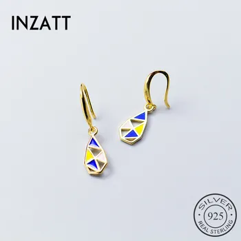 

INZATT Vintage Authentic 925 Sterling Silver Enamel Geometric ins Dangle Drop Earrings Fine Jewelry Pendientes Mujer Moda 2018