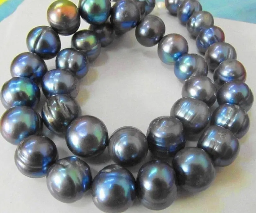

REAL BEAUTIFUL NATURAL 12-13MM SOUTH SEA BLACK BLUE PEARL NECKLACE 18 " a(5.18)