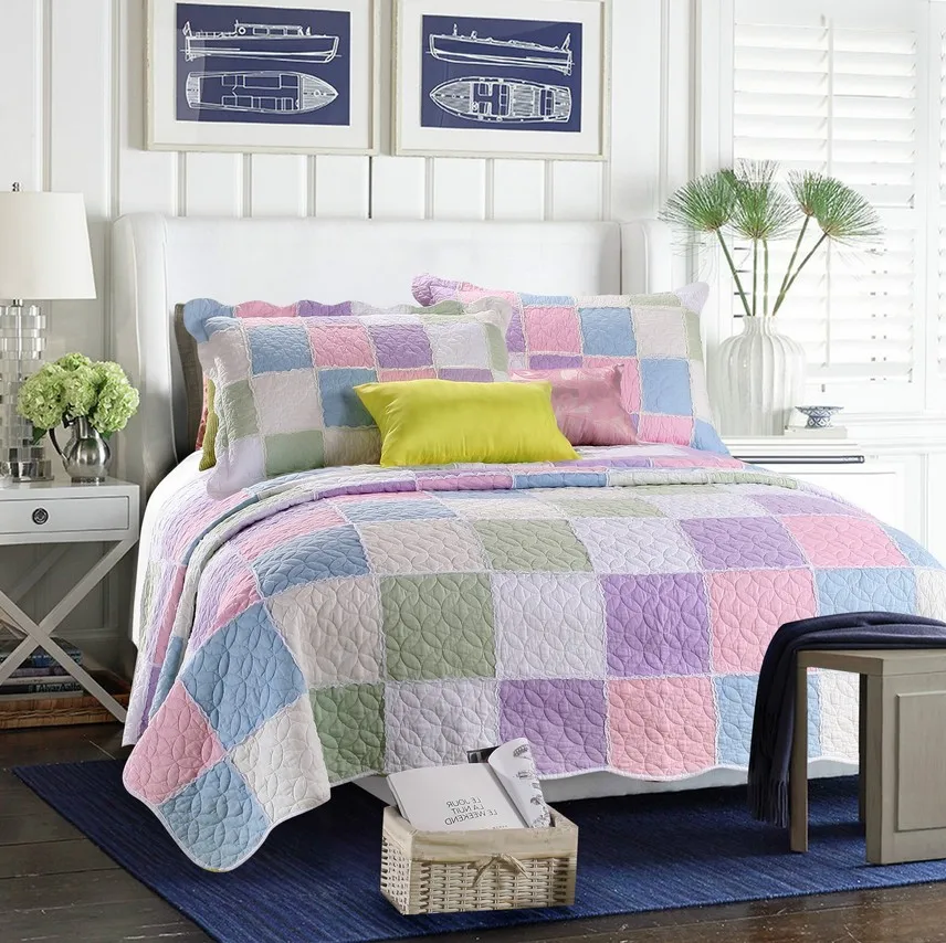 3 Pieces Cotton Quilting Bedspread Sets Patchwork Bedspreads King Size
