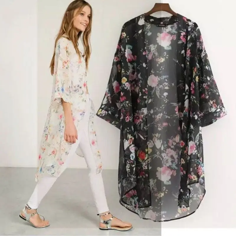 

Women Shirt Kimono Boho Cardigan Vintage Geometric Print Blouse Loose Shawl Cape Knits Bohemian Coat Jacket