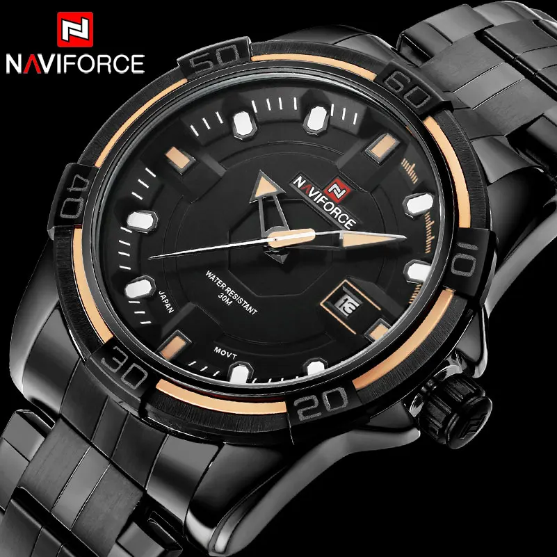 

NAVIFORCE Brand Men Sport Watch Men Waterproof Quartz Watches Black Stainless Steel Band Analog Calendar Clock Relogio Masculino