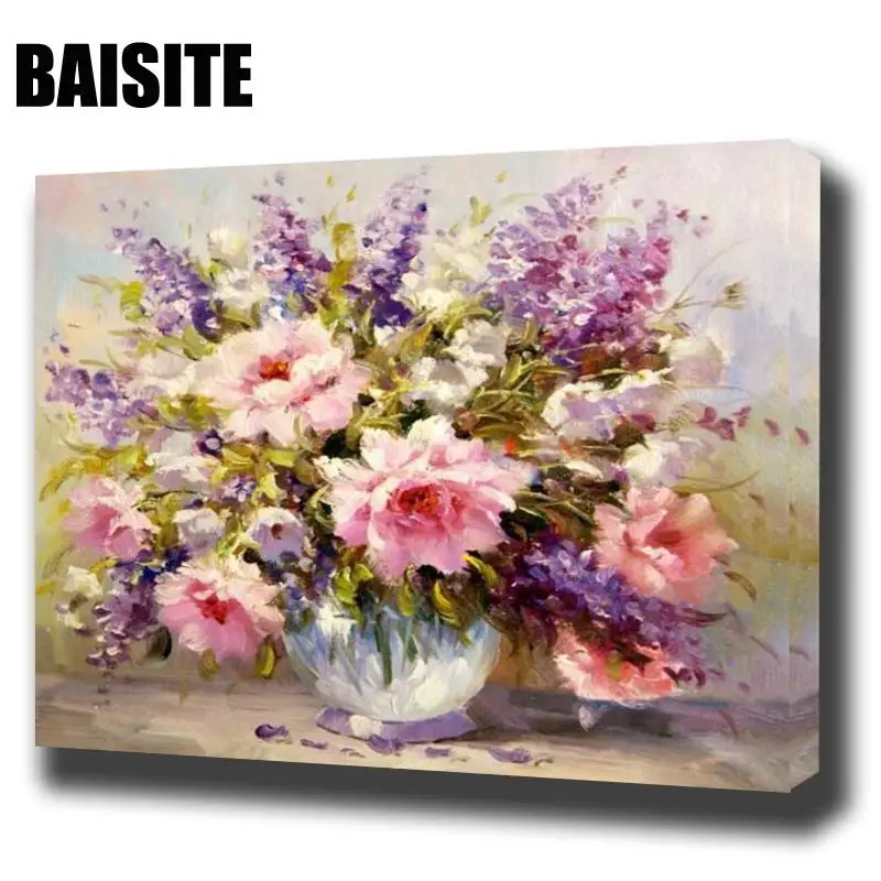 

BAISITE DIY Framed Oil Painting By Numbers Flowers Pictures Canvas Painting For Living Room Wall Art Home Decor H541