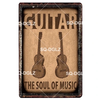 [SQ-DGLZ] MUSIC GUITAR Metal Sign Bar Wall Decoration Tin Sign Vintage Metal Signs Home Decor Painting Plaques Art Poster