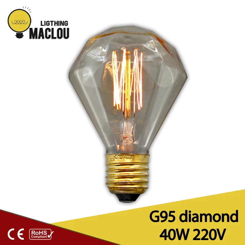 

Vintage Edison Light Bulb 220V G95 Diamond Retro Edison Lamp E27 Incandescent Bulb Filament Lamp 40w Home Decoration Lighting