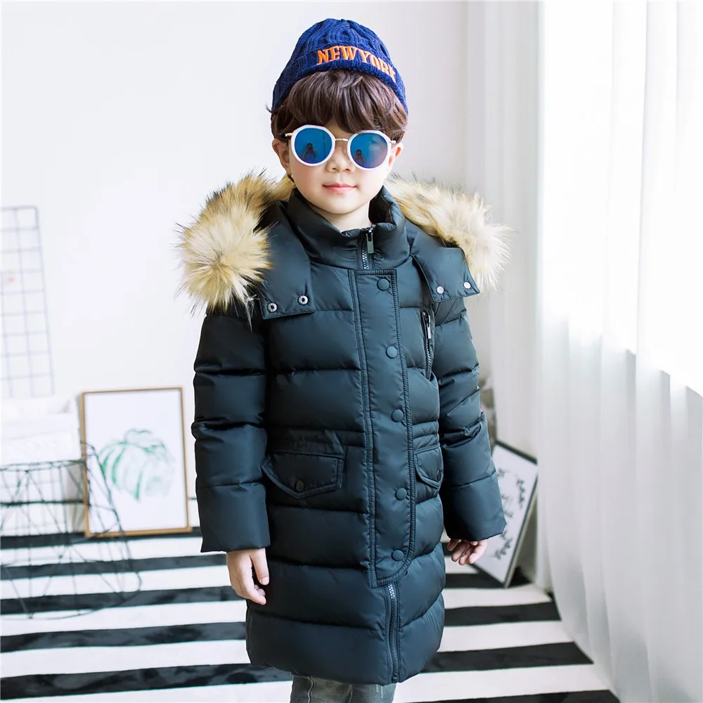 Коллекция года, модные детские пуховики, верхняя одежда зимние пуховые пальто с мехом для мальчиков толстые теплые детские куртки с утиным пером for-30degree