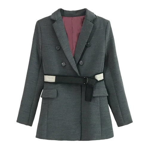 Британский стиль, Осенний офисный женский пиджак, пиджак, новое двубортное пальто, повседневный серый костюм, женская одежда - Цвет: Серый